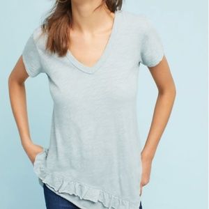 Anthropologie Left of Center Ruffled Hem V-NeckTee